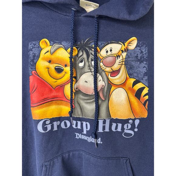 Md VTG Disneyland Winnie the Pooh Tigger Eeyore Group Hug Hoodie Sweatshirt Y2K - Picture 2 of 6